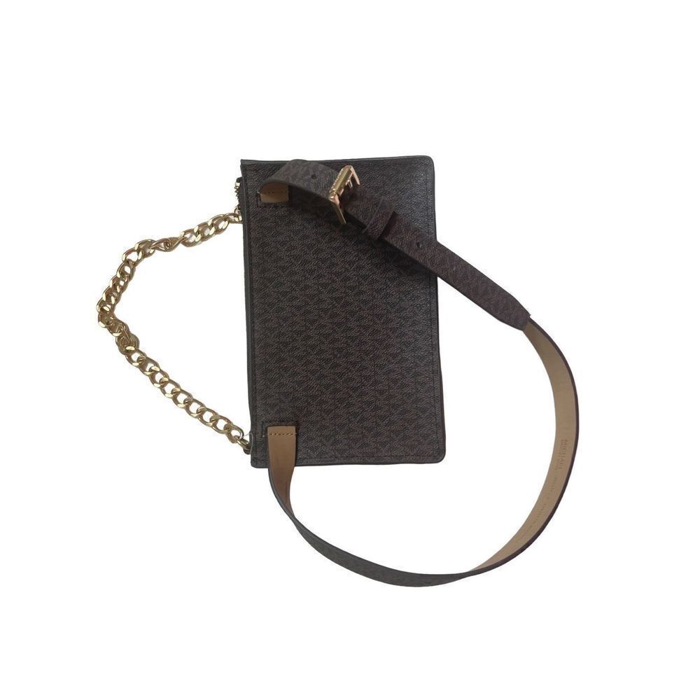 Michael Kors Womens Brown MK Signature Chain Belt Bag